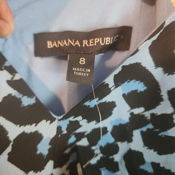 Banana Republic Blue Leopard V-Neck Strappy Wide Leg Belted Cropped Jumpsuit 8 - Picture 7 of 7